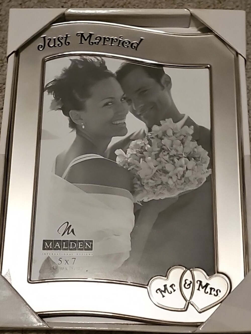 Malden Silver-tone Wedding Photo Frame with Double Heart Accent